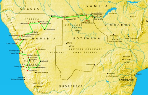 Reiseroute sdliches Afrika 2004
